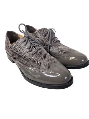 Cole Haan Women's Grey Patent Leather Snakeskin Lace Up Shoe Casual Flats 7